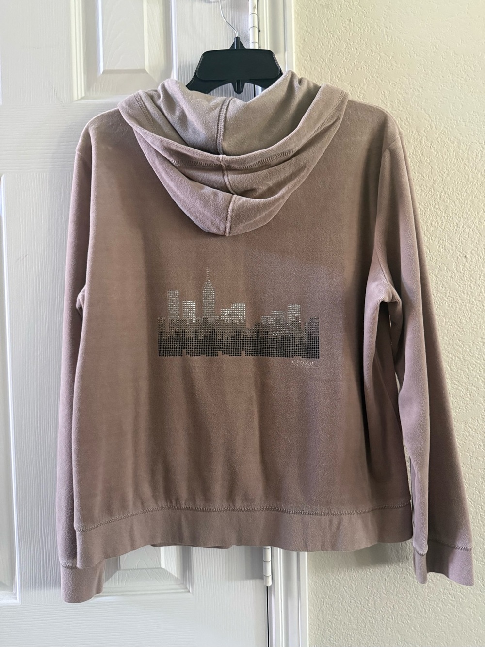 New York & Company City Skyline Tan Zip-Up Hoodie